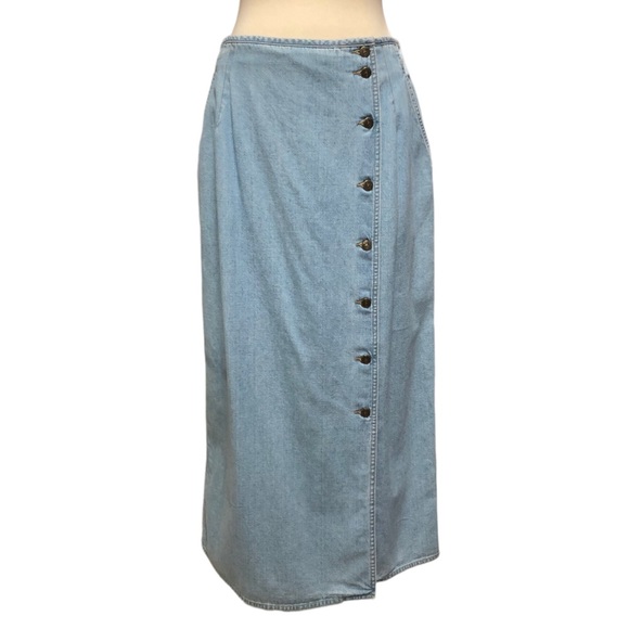 Vintage Dresses & Skirts - NWT Vintage Y2K 90s Lizwear Button Up Denim Skirt Size 12